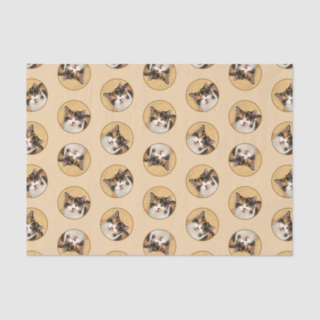 Calico Cat Portrait Painting Cute Original Art Tissue Paper (Front)