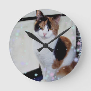 Calico Cat Round Clock