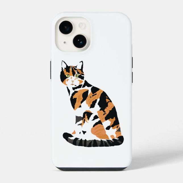 Calico cat sitting iPhone case (Back)