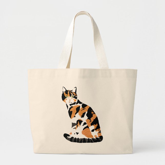 Calico cat sitting large tote bag (Front)