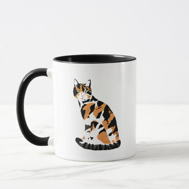 Calico cat sitting mug (Left)