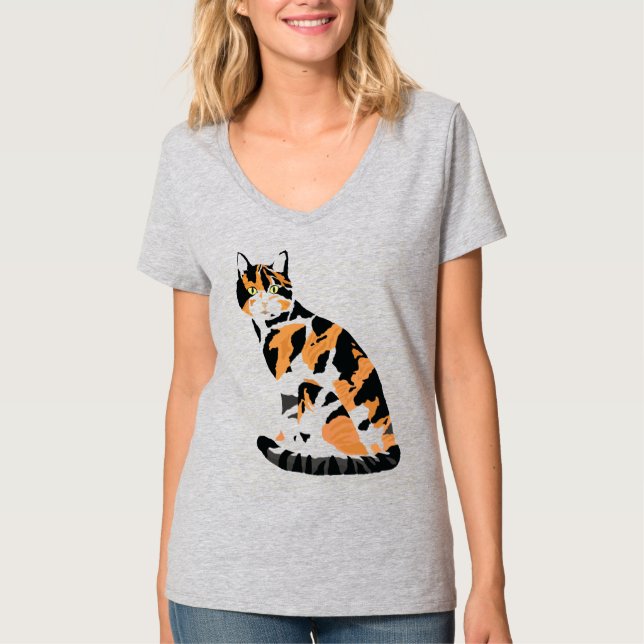 Calico cat sitting T-Shirt (Front)