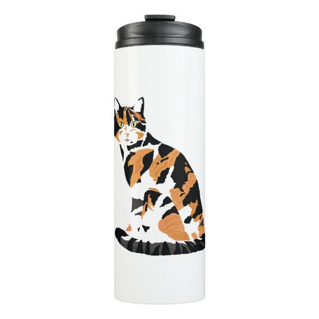 Calico cat sitting thermal tumbler (Front)
