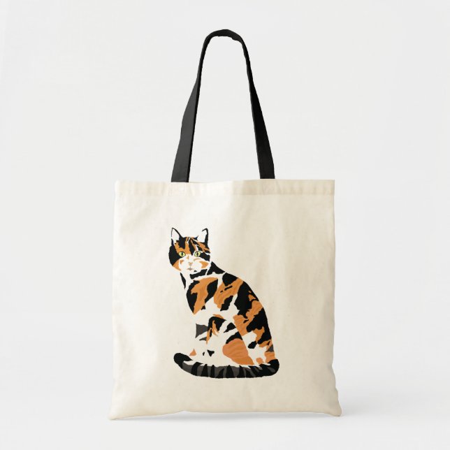 Calico cat sitting tote bag (Front)