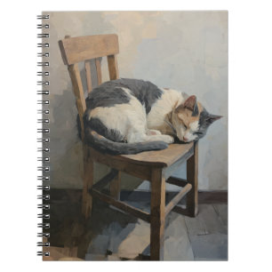 Calico Cat Sleepy Wooden Chair Notebook