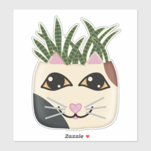 Calico Cat Snake Plant Planter Sticker