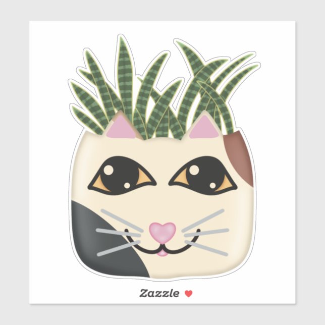 Calico Cat Snake Plant Planter Sticker (Sheet)