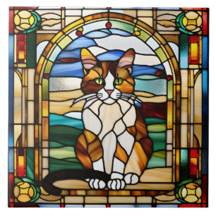 Calico Cat Stained Glass Tile