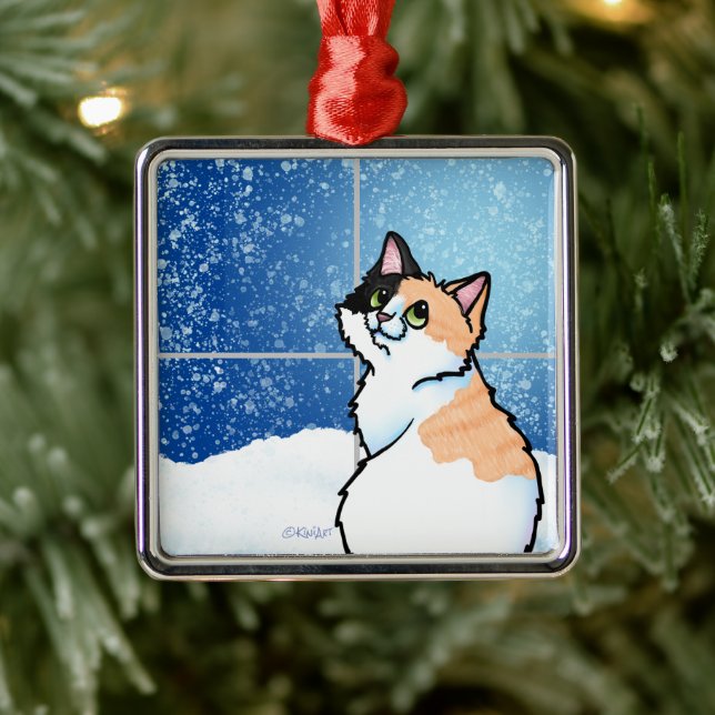 Calico Cat Window Metal Ornament (Tree)