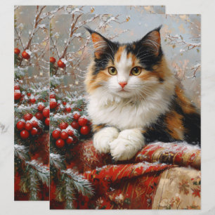Calico Cat Winter Scene Scrapbook Paper