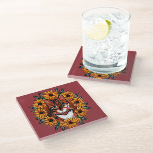 Calico Cat With Black-eyed Susan Maryland State  Glass Coaster