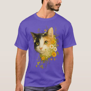 Calico Cat with Flowers for Mom Dad Women Men Bota T-Shirt