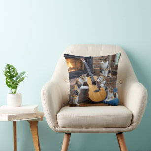 Calico Cat with Kittens and Guitar Cushion