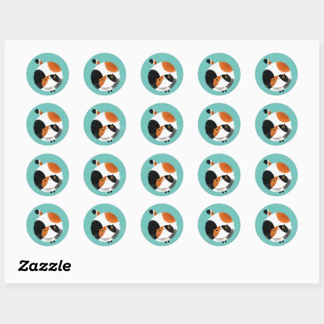 Calico cat with toy classic round sticker (Sheet)