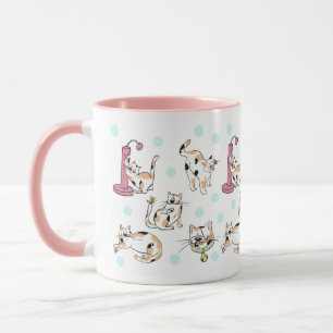 Calico Cats 11 oz. Pink, White Ceramic Mug