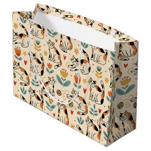 Calico Cats Naive Art Style Large Gift Bag