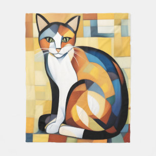 Calico Cubism A Feline Fleece Blanket