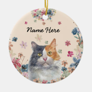 Calico domestic cat Tricolored coat Ceramic Tree Decoration