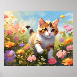 *~* Calico Flowers Kitty 5:4  Kitten Cat AP68 Poster