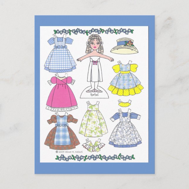 Calico Girl Rachel Old-Fashioned Paper Doll Postcard (Front)