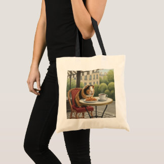 Calico Guinea Pig eating Croissant Tote Bag