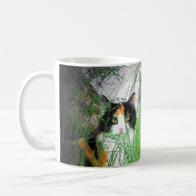 Calico In The Grass by DJONeill Coffee Mug (Left)