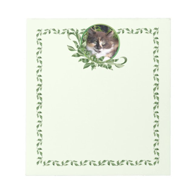 Calico Kitten Garden Green Notepad (Front)