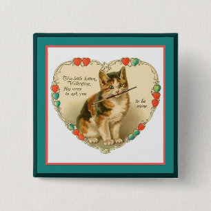 Calico Kitten in Heart 15 Cm Square Badge