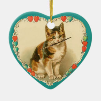 Calico Kitten in Heart - 2 Sided Ceramic Tree Decoration