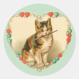 Calico Kitten in Heart Classic Round Sticker