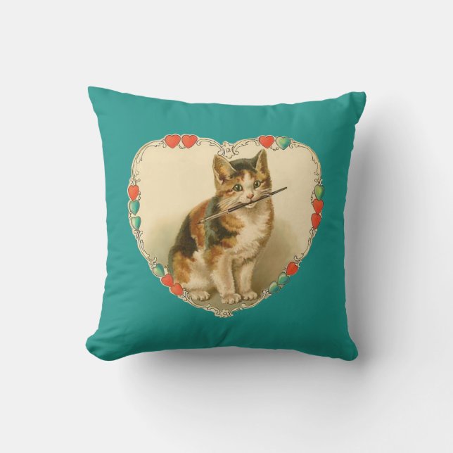 Calico Kitten in Heart Cushion (Front)