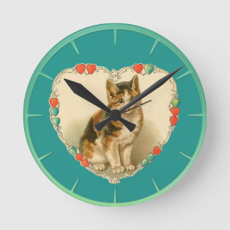 Calico Kitten in Heart Round Clock
