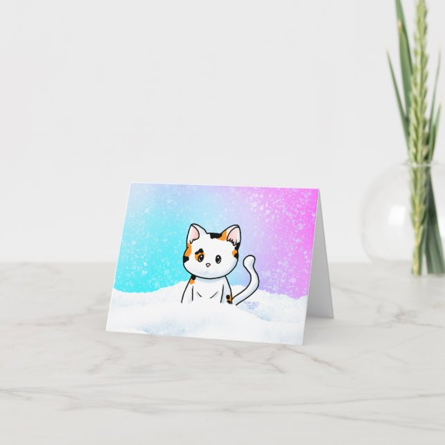 Calico Kitten Snow Globe Holiday Card (Front)
