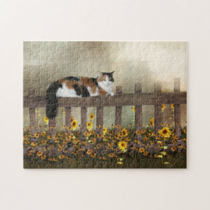 Calico kitty and flowers jigsaw puzzle