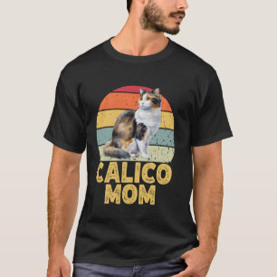 Calico Mum Funny Vintage Cat Lover Retro Sunset Pe T-Shirt