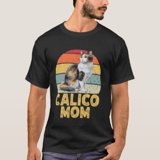 Calico Mum Funny Vintage Cat Lover Retro Sunset Pe T-Shirt
