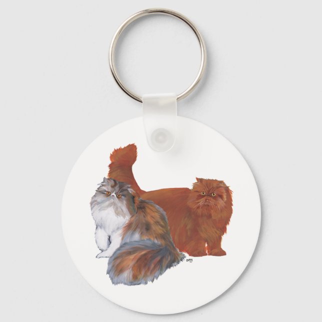 Calico Persian Cat and Red Longhair Cat Key Ring (Front)