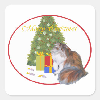 Calico Persian Cat Christmas Square Sticker