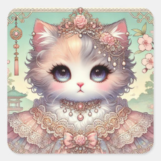 Calico Princess Cat Square Sticker