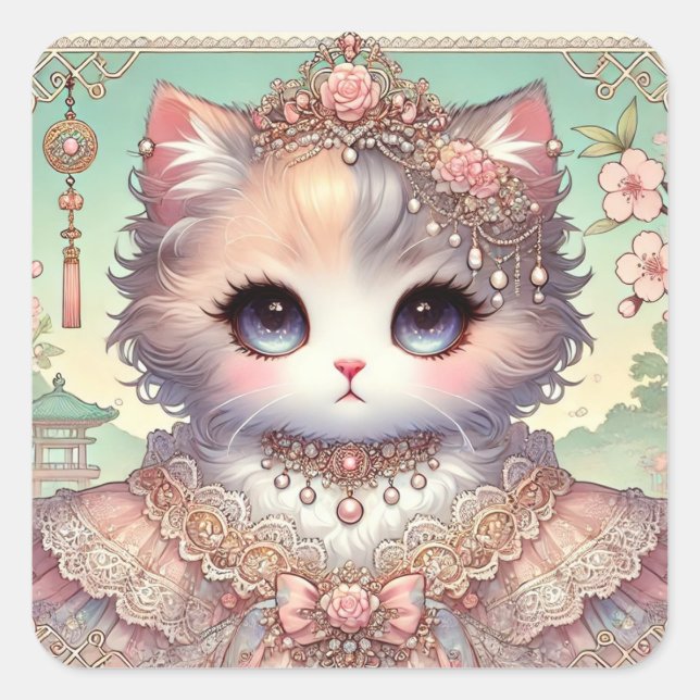 Calico Princess Cat Square Sticker (Front)
