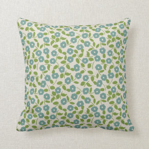 Calico Print Floral Pattern Blue Green Cream Cushion