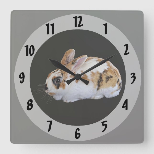 Calico Rabbit Square Wall Clock (Front)