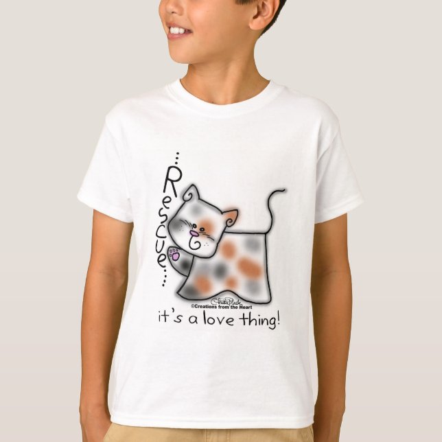 Calico RESCUE...it's a love thing! T-Shirt (Front)