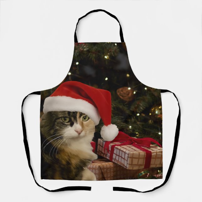 Calico Santa Kitty Apron (Front)