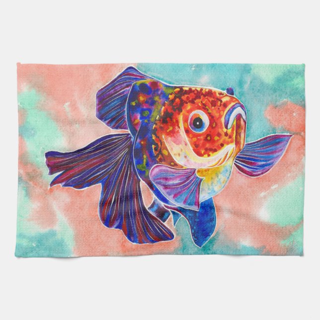 Calico Veiltail Goldfish kitchen/hand towel (Horizontal)