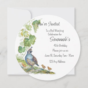 Calif Quail Bird Birder Birdwatcher Birthday Invitation