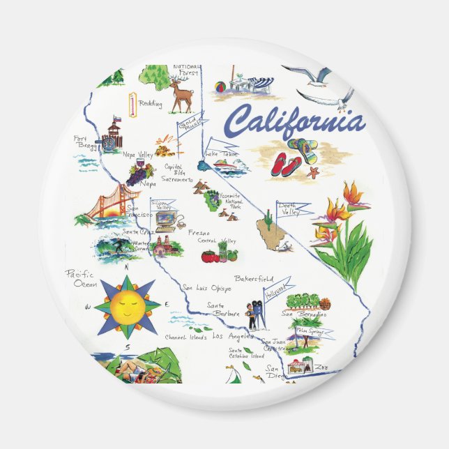 Californai Map round magnet (Front)