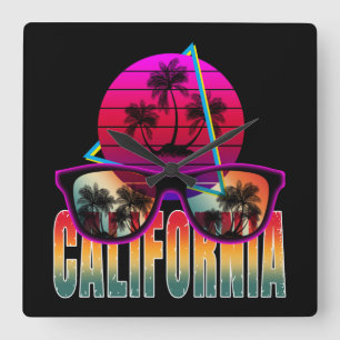 california 80s retro square wall clock