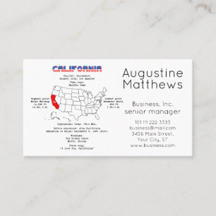 California American state on a map and useful info Business Card