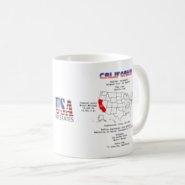 California American state on a map and useful info Coffee Mug (Front Right)